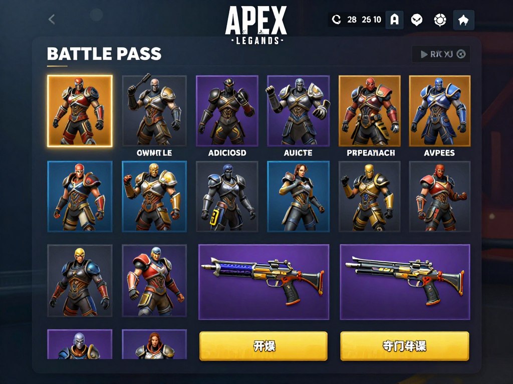 Apex Legends battle pass and store interface showing cosmetic items