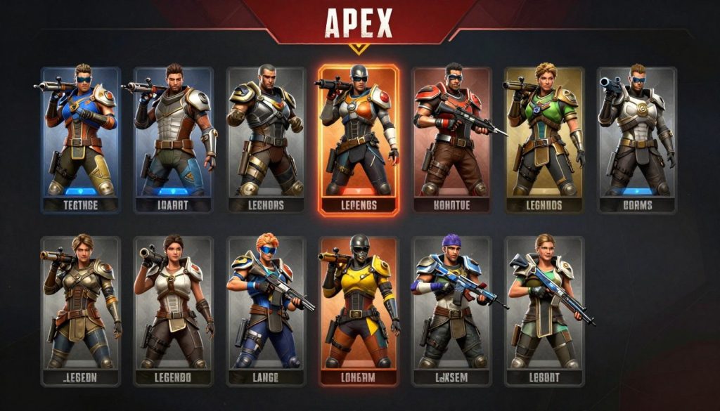 Apex Legends character roster showing diverse Legends with their abilities