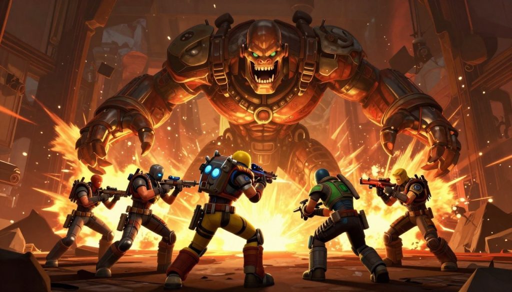 Borderlands 2 game review showing a group of players fighting a raid boss