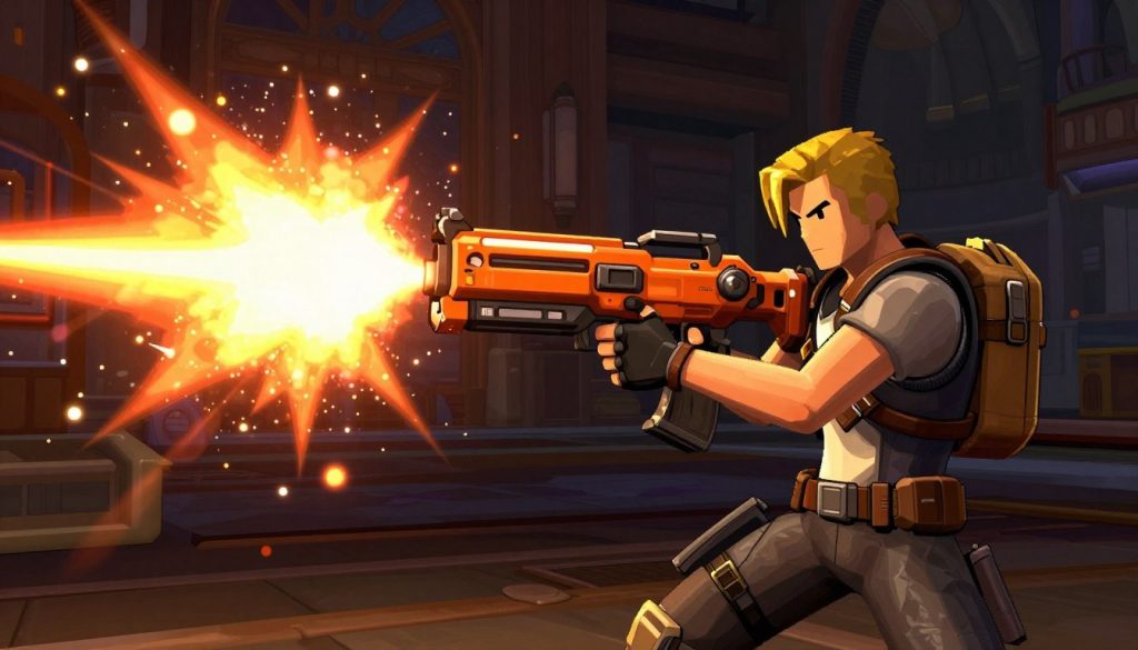 Borderlands 2 game review showing a player character firing a legendary weapon with visual effects