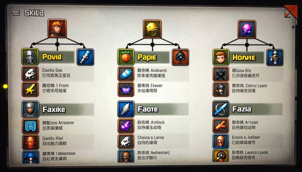 Borderlands 2 game review showing a skill tree interface with multiple upgrade options