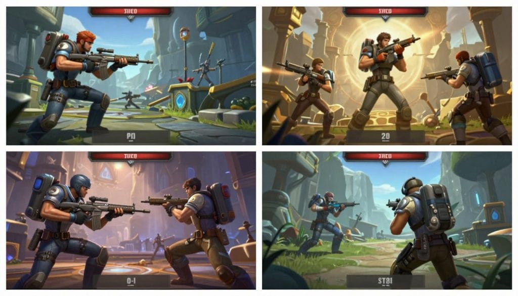 Comparison of different hero shooter games showing their unique visual styles