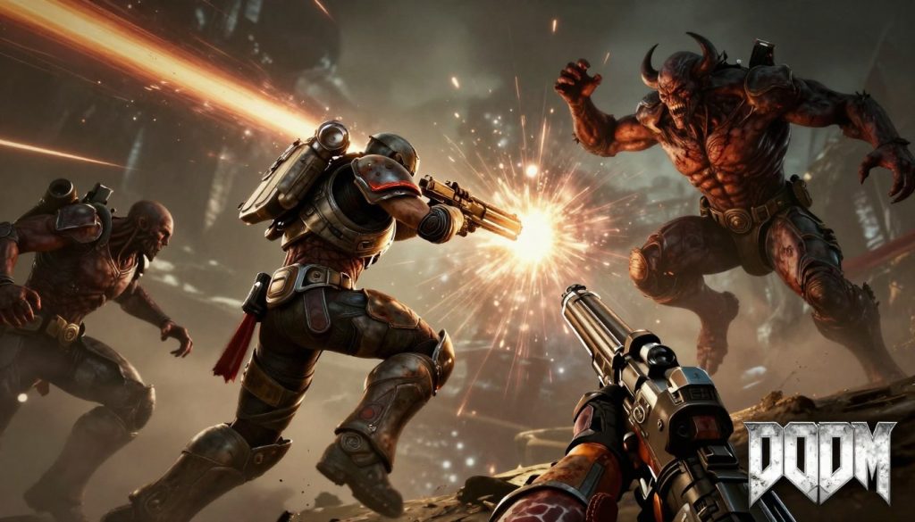 DOOM Eternal gameplay showing fast-paced combat