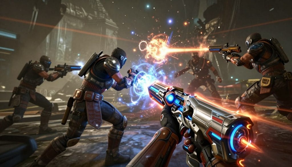 Destiny 2 game review showcasing combat with various weapons