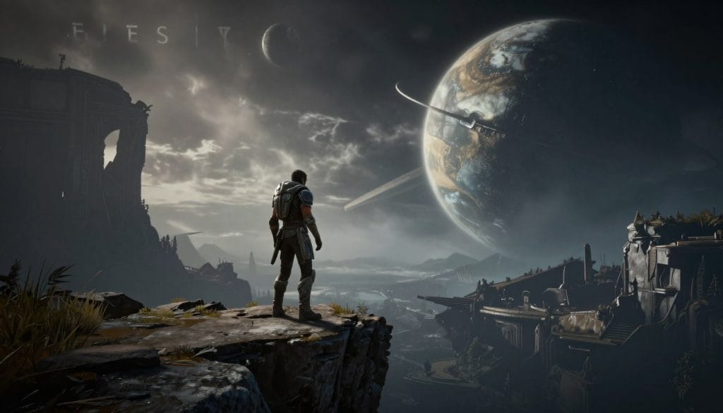 Destiny 2 game review showing a Guardian overlooking a vista