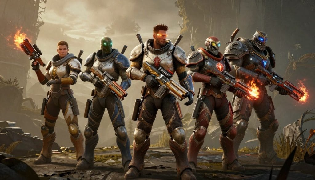 Destiny 2 game review showing a fireteam of Guardians