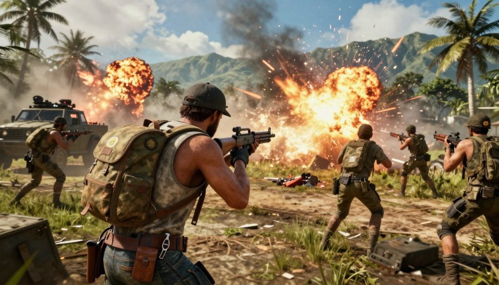 Epic battle scene in Far Cry 6 game review showing the chaos and action