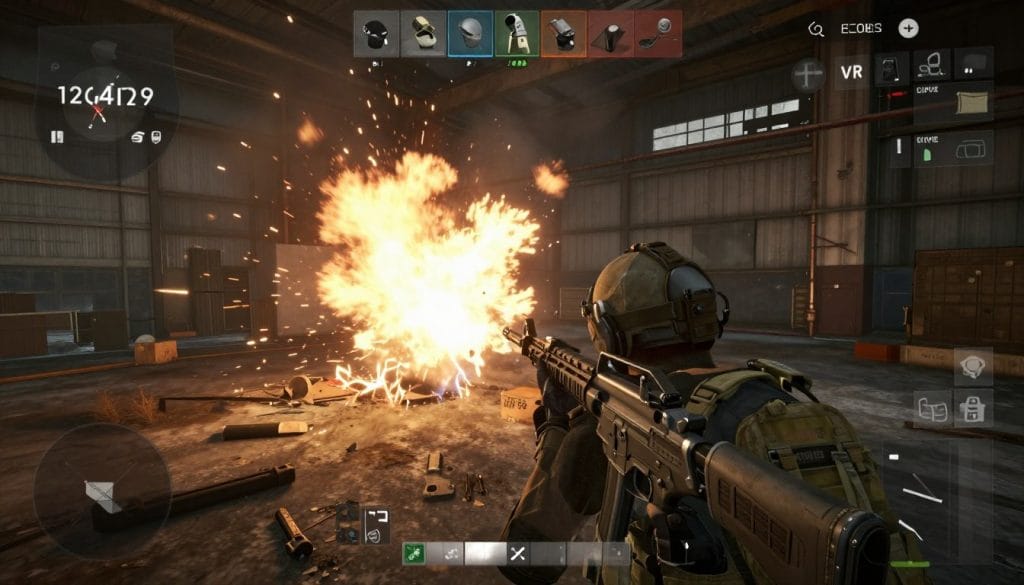 Escape from Tarkov gameplay showing intense firefight in an industrial area