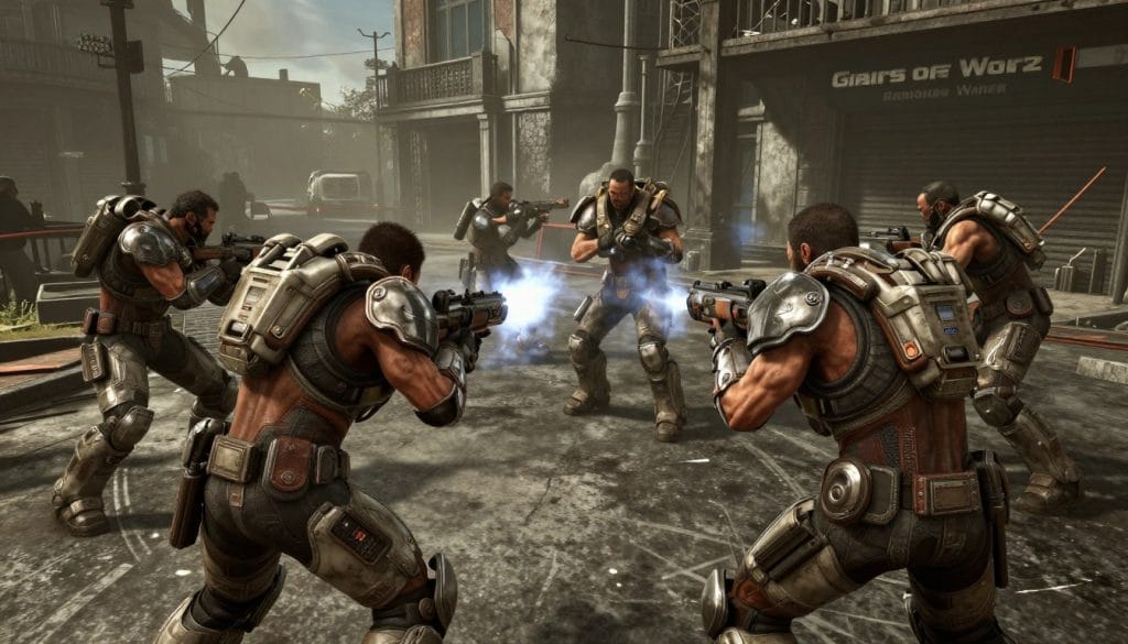 Gears of War 2 gameplay showing the iconic cover-based combat system in action