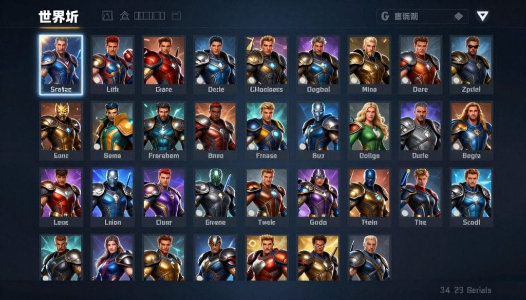 Marvel Rivals character selection screen showing the diverse hero roster