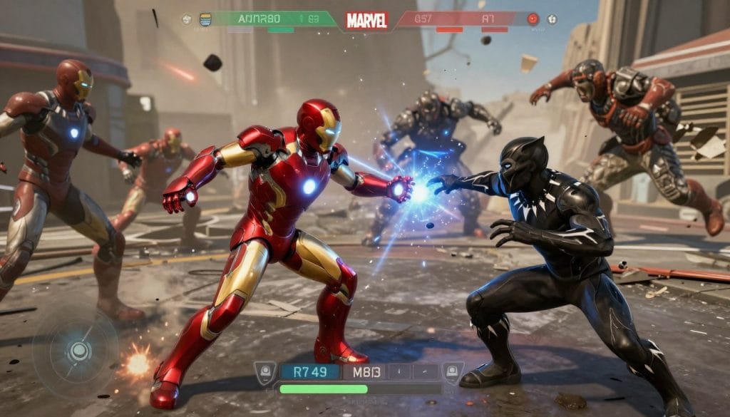 Marvel Rivals gameplay showing a team battle with destructible environments
