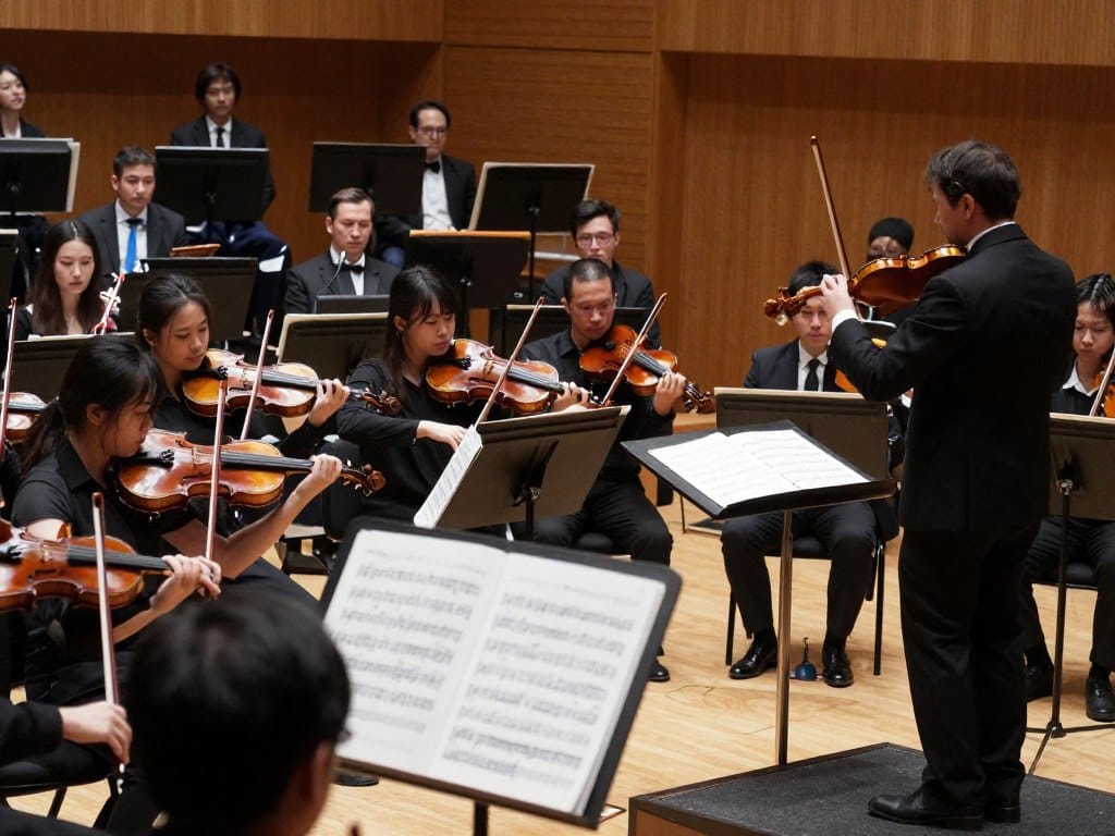 Overwatch game orchestra recording the soundtrack showing musical composition