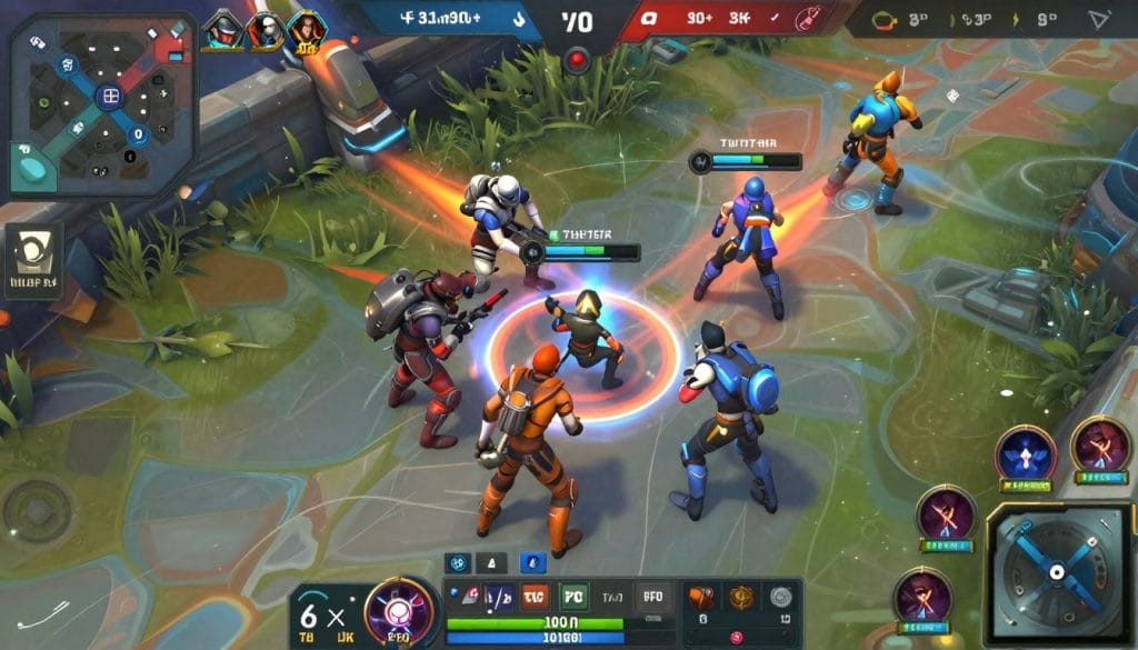 Overwatch gameplay showing team-based combat during an objective match