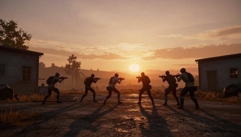 PUBG: BATTLEGROUNDS sunset scene with players in combat