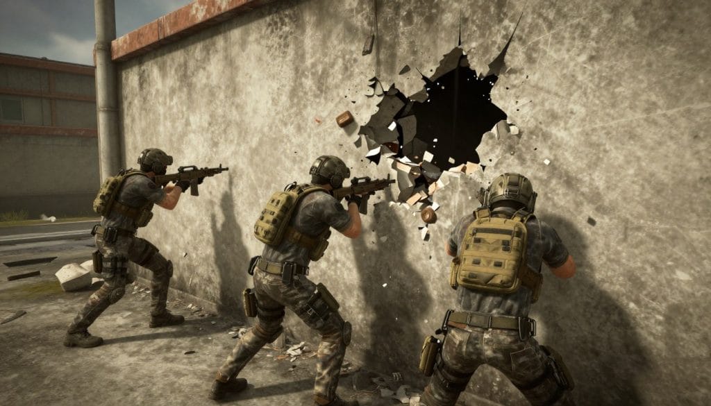 Rainbow Six Siege tactical gameplay showing operators breaching a room