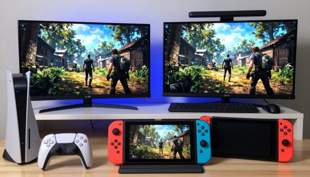 Resident Evil 4 being played across multiple platforms including console and PC