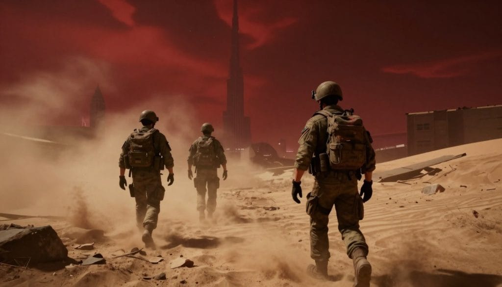 Spec Ops: The Line gameplay showing the game's haunting Dubai setting and psychological themes