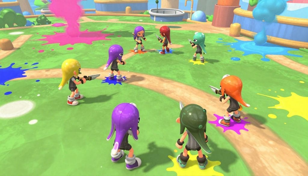 Splatoon 2 gameplay showing the colorful ink-based shooting mechanics that make it unique among third-person shooters