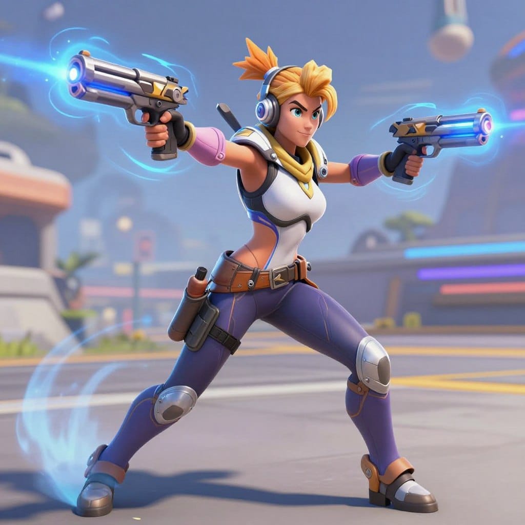 Tracer character from Overwatch game in action pose