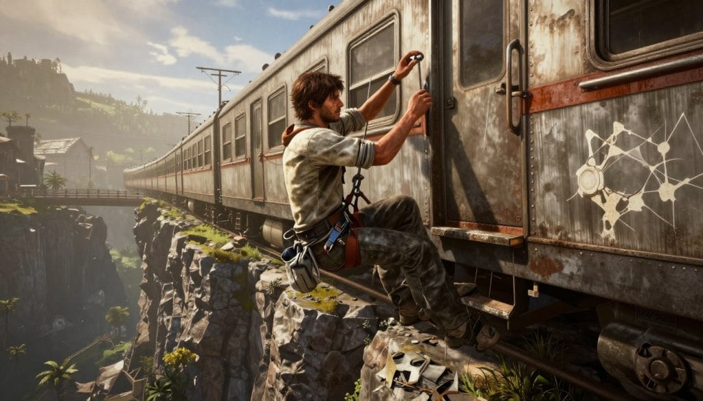 Uncharted 2 gameplay showing the cinematic action and detailed environments that defined the series