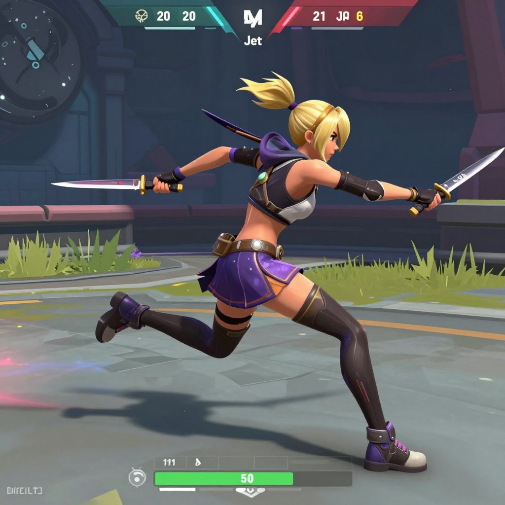 VALORANT Duelist agent Jett using her signature dash ability