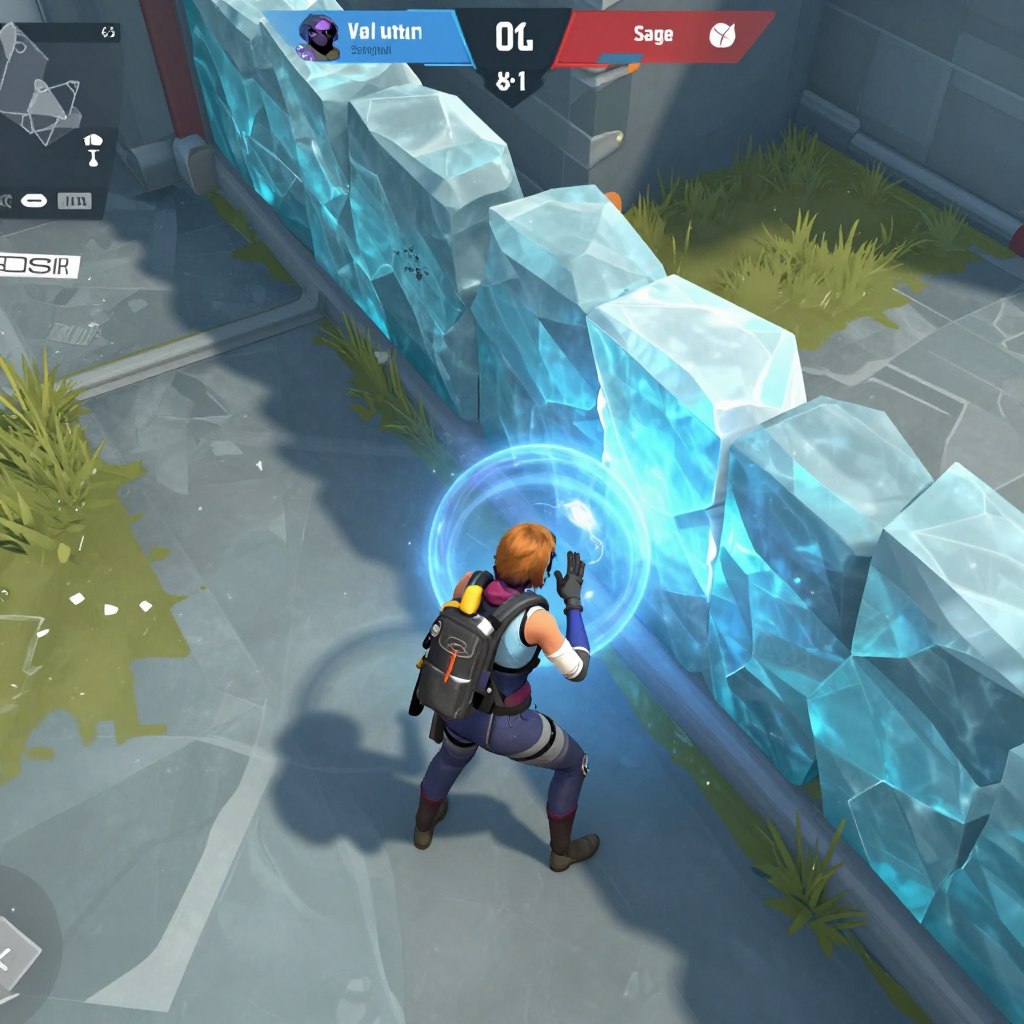 VALORANT Sentinel agent Sage using her wall ability to block a pathway