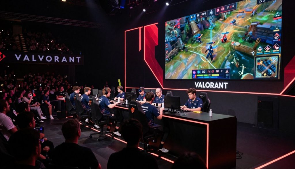 VALORANT esports tournament showing professional players competing on stage