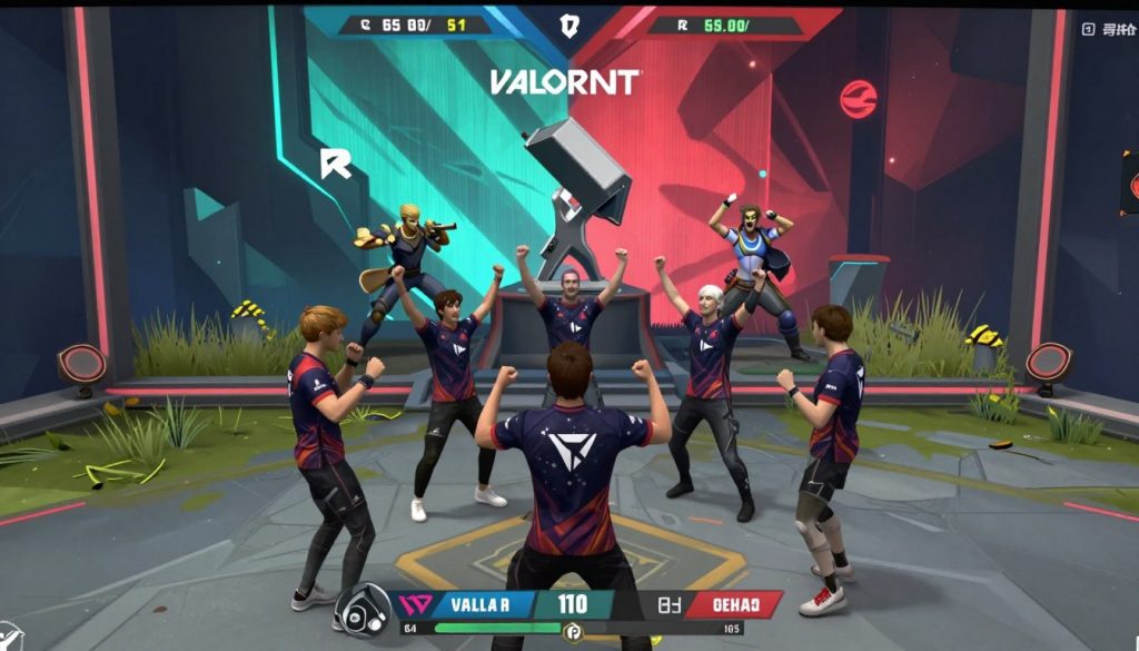 VALORANT team celebrating a victory at the end of a match