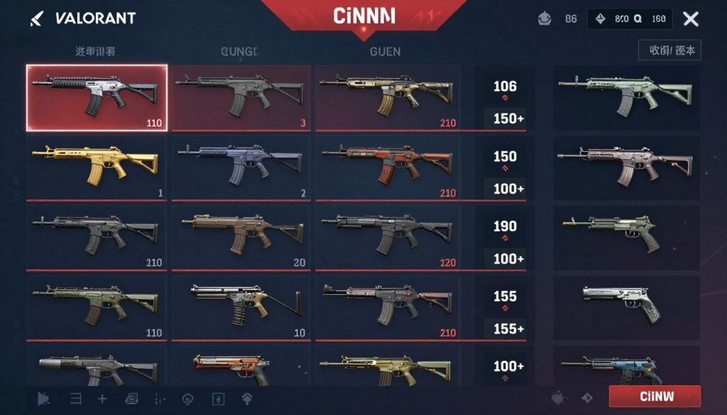 VALORANT weapon shop interface showing various guns and their prices