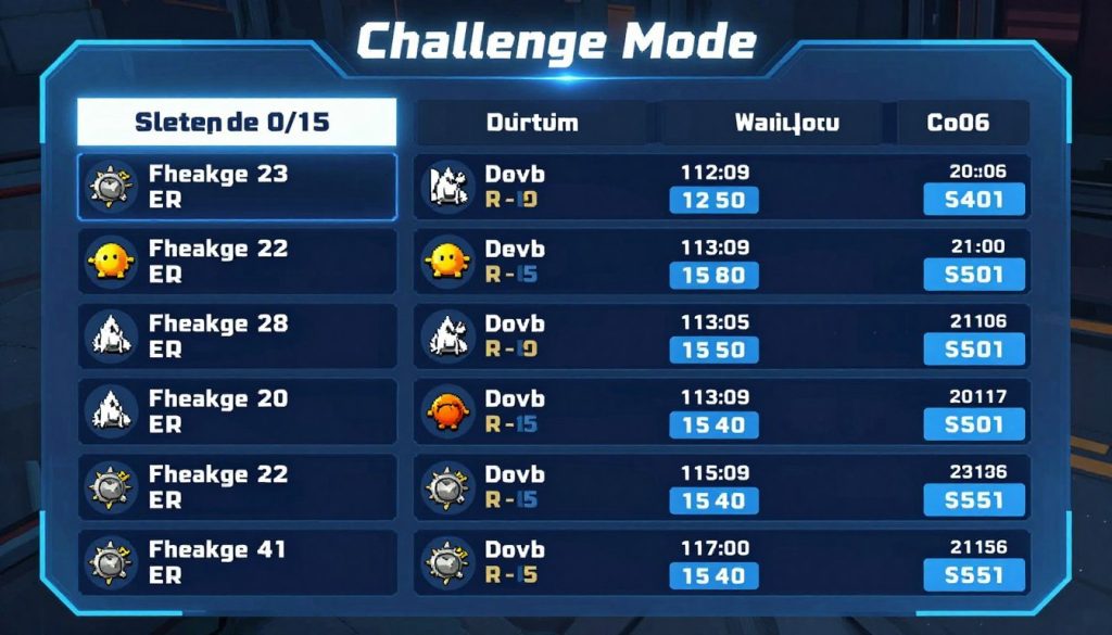 Vanquish game challenge mode screen showing various combat challenges and high scores