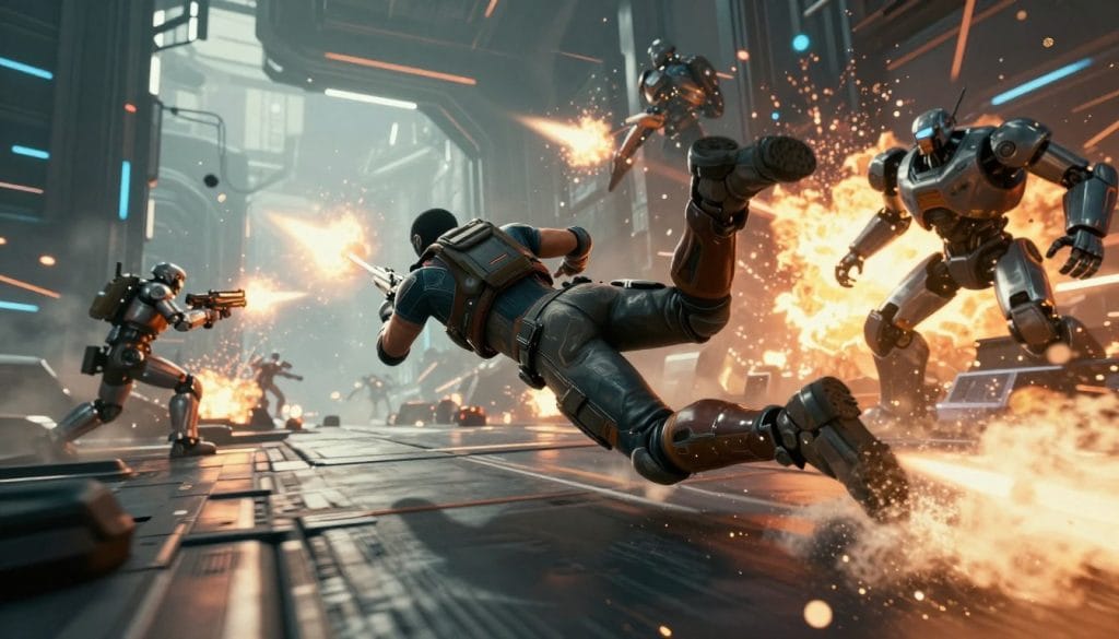 Vanquish gameplay showing the high-speed power slide mechanic that defined this unique third-person shooter