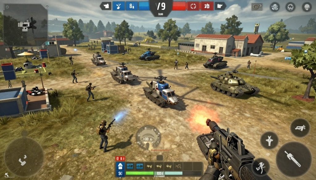 WARDOGS gameplay showing large-scale tactical combat with vehicles and team-based objectives
