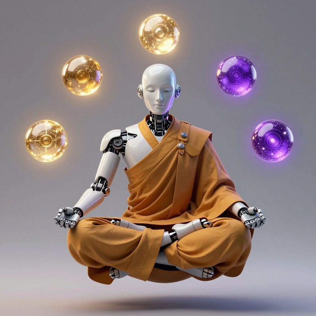 Zenyatta character from Overwatch game with harmony and discord orbs